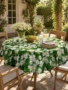1pc Polyester Tablecloth, Daisy & Grass Printed Table Runner, Wrinkle-Resistant Waterproof Table Cover, Suitable For Restaurant, Kitchen, Home Decor, Bedroom, Garden, Wedding, Party, Indoor & Outdoor Use, All Seasons - Green - View 2