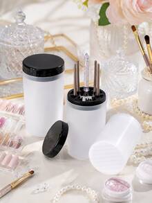 Nail Art Brush Cleaning Cup With Lid, Acrylic Gel Brush Cleaner Jar & Nail Tool Holder, Portable Nail Storage Organizer For Gel Painting Brushes, Nail Care Products, Nail Supplies, Nail Tools, Nail Art Cleaning & Organizing For Salon And Home Manicure Users - Multicolor - View 5
