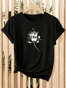 White Lotus Flower Symbolizing Purity, Serenity, And Inner Strength, Conveying Calm And Spiritual Balance. Women's Casual, Modern, Comfortable T-Shirt For Everyday Wear. - Black - View 8