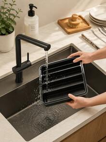 1pc Black Expandable Kitchen Drawer Cutlery Organizer, Suitable For Kitchen Storage, Organizing Utensils, Kitchen Tools - Black - View 3