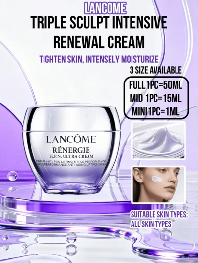  Crema Renergie H.P.N. de Lancôme, tamaño completo de 50ml/tamaño de viaje de 15ml/muestra de 1ml, crema facial antienvejecimiento reafirmante y de triple lifting, reafirma los contornos de la piel, reduce las arrugas, nutre profundamente y fortalece la barrera cutánea, de textura ligera y de rápida absorción, apta para todo tipo de pieles, para uso diario/oficina/viaje/prueba, regalo de cuidado de la piel antienvejecimiento y reafirmante de alta gama