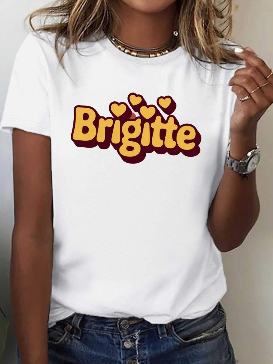 Golden Hearts Alongside Soft Lettering That Evokes Tenderness And Positive Energy Reflect The Joyful And Loving Spirit Of The Wearer. A Comfortable, Casual, Modern Women's T-Shirt For Everyday Wear. - 白色 - 查看 1