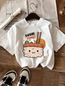 Cute Sushi With A Happy Face Holding Chopsticks Represents Curious Joy And A Love For Japanese Food With A Fun And Youthful Touch That Conveys Positive Energy And Freshness. A Comfortable And Modern Casual Women's T-Shirt - 白色 - 查看 8
