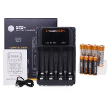 POWERKAN USB-C Fast Charger With LCD Display: 4 Independent Slots For AA/AAA NiMH Batteries, Includes 4/8pcs 1.2V Rechargeable Batteries (AA/AAA Mixed Optional), Real-Time Charging Status At A Glance - Yes - View 3