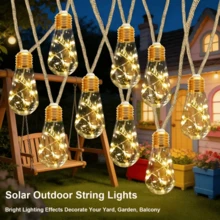 1PC 5M10LED/8M20LED Outdoor Solar Light String, Bulb Hanging Retro Hemp Rope Light String, 8Lighting Modes, Waterproof, Suitable For Camping, Courtyard, Fence, Eaves, Terrace, Wedding Decoration, Christmas Decoration - Golden-lid Hemp Rope Papaya Lamp - View 14