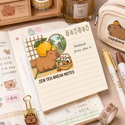 10 tờ giấy ghi chú dán 3x3" hình Capybara dễ thương, sổ ghi chép memo pad phong cách Zen Aesthetic Kawaii, trang trí bàn làm việc, văn phòng phẩm hoạt hình động vật hài hước cho viết nhật ký, trường học và văn phòng