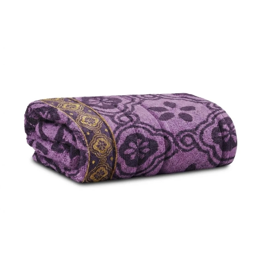 Large Soft Cotton Bath Towel With Luxury Print, 70*1.40 Cm - 紫色 - 查看 1