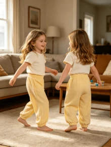 3pcs/Set Celana Panjang Anak Perempuan Motif Kotak-kotak Polos dengan Manset, Celana Anti Nyamuk, Lembut, Nyaman, Minimalis, Serbaguna, Cocok untuk Anak Perempuan di Musim Semi, Musim Panas, dan Musim Gugur - MultiWarna - View 9