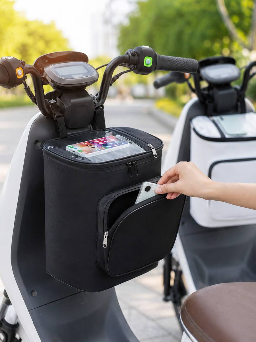 Bolsa de almacenamiento para motocicleta en blanco y negro, con correa de hombro ajustable, de gran capacidad y duradera. Bolsa de alforjas para motocicleta y bicicleta eléctrica, adecuada para ir al trabajo y viajar, regalo ideal para motociclistas, esencial para una conducción cómoda