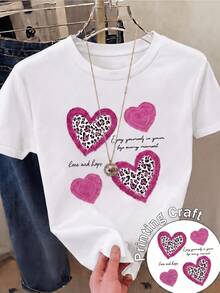 Pink Hearts With Animal Print Expressing Love, Hope, And Joy Of Living In Every Moment With An Inspirational Message. Modern Casual Women's T-Shirt - 白色 - 查看 8