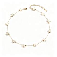 Collar de acero inoxidable con concha y estrella de mar, diseño único, estilo oceánico, adecuado para la playa, vacaciones, uso diario, citas - Dorado - Ver 7