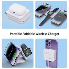 Dudukan Pengisian Daya Nirkabel Magnetik 3-in-1 Baru 2026, Kompatibel dengan iPhone 17 16 15 14 13 Pro Max, Smartphone S23 S24 S25, Pengisian Cepat, Pengisi Daya Nirkabel Portabel Lipat 3-in-1 untuk Apple Watch - Putih - View 9