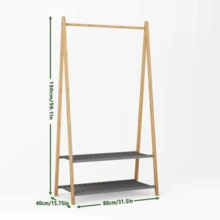 Clothes Rack Made Of Bamboo, Natural & Anthracite - Natural - View 3