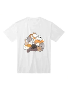 A Group Of Adorable Cats Of Various Colors Lying Together Symbolizes Tenderness, Friendship, And Unity, Creating A Sense Of Calm And Joy Perfect For Animal Lovers. Comfortable Casual Women's T-Shirt For Everyday Wear - 白色 - 查看 8