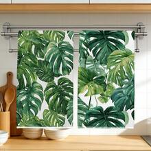 2pcs Minimalist Daily Monstera Leaf Pattern Kitchen Towels, Soft Polyester Material Dish Cloths, Suitable For Kitchen Decor, Cleaning, Holiday Party Decoration, Kitchen & Bathroom Essentials, Home Decor, Housewarming Gift - Multicolor - View 2