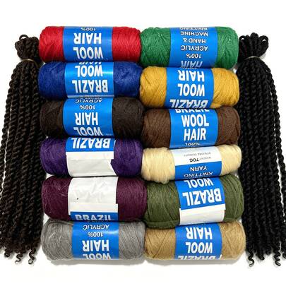High Quality 100% Brazilian Wool Style Acrylic Yarn, Synthetic Fiber Hair, Perfect For African Braids, Senegalese Twists, Faux Locs And Hair Wraps, Comes With Crochet Hook, 12 Solid Colors Available