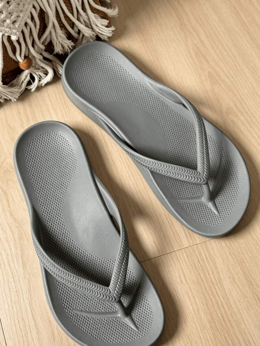 Unisex Flip Flops With Arch Support, Solid Color Beach/Home Slippers, Suitable For Spring, Summer, Autumn