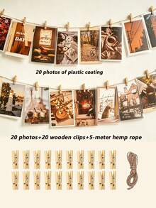 Customized Laminated Photos With Jute Rope And Wooden Clips, Suitable For Graduation, Wedding, Birthday, Party Gifts, Home Decor In Living Room And Bedroom. Waterproof, Long-Lasting, Damage-Resistant Photos. Mini Wooden Clips And Jute Rope - Reusable, Space-Saving, Multipurpose Decor Clips For Photo Display - Photo Of the Film Coating - View 2