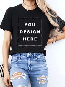 1 Customizable Women's Casual T-Shirt, 180g Pure Cotton, Modern, Round Neck And Short Sleeve, Casual And Simple, Customizable To Your Liking, Suitable For Team Uniforms, Weddings, Parties And Corporate Events, A Perfect Gift For All Seasons. - 黑色 - 查看 7