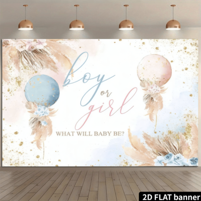 2D Flat Gender Reveal Party Banner Backdrop, Gentle Style Gender Reveal Theme, Decorated With Dried Pampas Grass, Roses, Blue And Pink Circular Elements And Gold Foil Glitter, Made Of Polyester Material, No Power Required, Suitable For Indoor And Outdoor Celebrations, Can Be Used As Photo Backdrop, Wall Decoration, Suitable For Family Gatherings, Office Events, Outdoor Parties, Studio Decor, Holiday Gift Giving, Lightweight And Easy To Hang, Gentle And Elegant Decorative Style, Compatible With Various Style Scenes