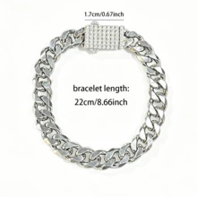 1 chiếc vòng tay thời trang nam, kiểu dáng hip hop, đính đá Cubic Zirconia, dạng mắt xích Cuban, thích hợp để đeo hàng ngày. - Bạc - Xem 7