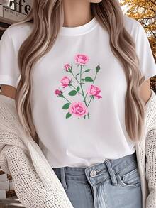 Pink Roses Representing Sincere Love, Freshness, And Hope Blooming In A Bouquet That Symbolizes Inner Beauty And Positive Energy. Comfortable Casual Women's T-Shirt For Everyday Wear - 白色 - 查看 6
