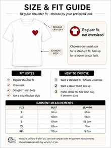 Women's White And Red Heart Print T-Shirt, Soft, Comfortable, Breathable, Loose Short Sleeves, Minimalist Aesthetic, Summer Casual Top, 2026 Style. - 魏斯 - 查看 6