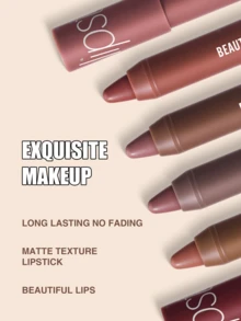 beauty glazed 女用裸棕色霧面口紅筆、唇線筆、長效霧面唇線筆、中性唇線筆、漸層口紅筆、全遮蓋唇妝 - #108 - 查看 3