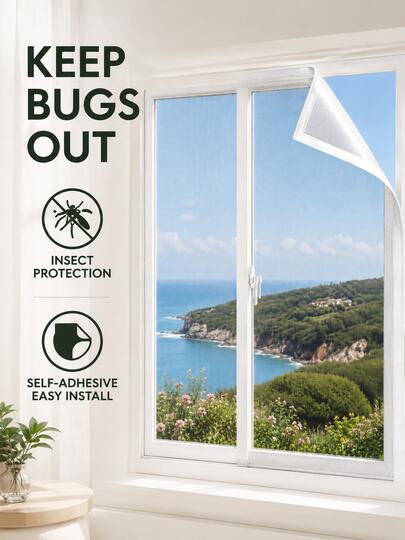 Self-Adhesive Window Mesh Screen | High-Density PP Nano Insect Netting | No-Drill Installation | Breathable Fly And Mosquito Protector | Black/White