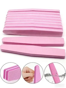20pcs Nail Buffers, Double Sided Nail Files Buffer Blocks 100/180 Grit Portable Washable Sanding Buffing File Arc Shape (Pink) - Baby Pink - View 1