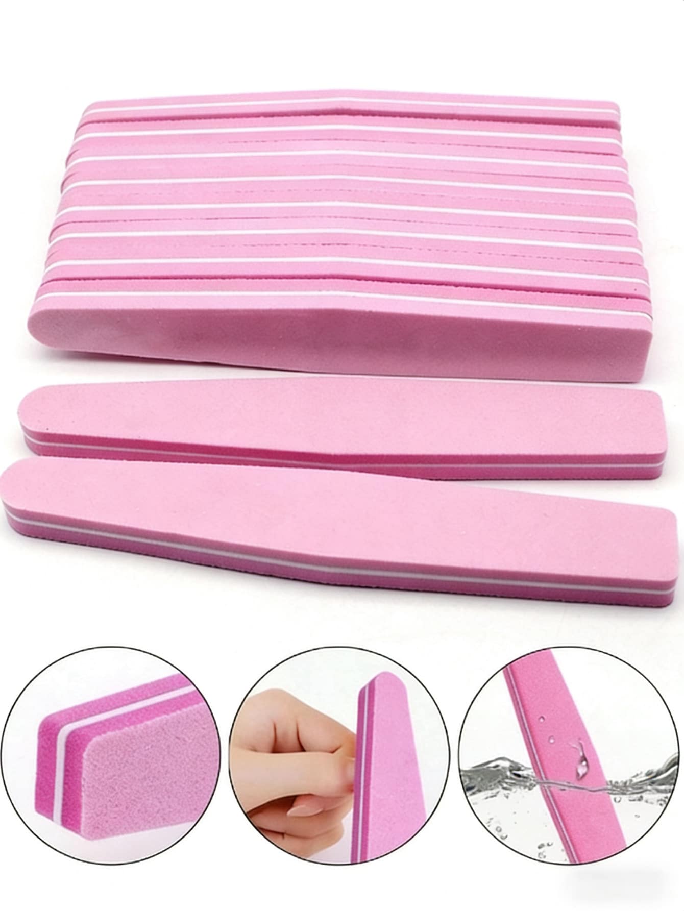 20pcs Nail Buffers, Double Sided Nail Files Buffer Blocks 100/180 Grit Portable Washable Sanding Buffing File Arc Shape (Pink) - Baby Pink - View 1