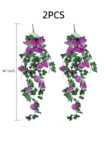 Nejlue Artificial Flowers/Plants1111 Home & Living 1/2支紫色仿真玫瑰藤蔓花，春季玫瑰装饰，悬挂式花卉，适用于家居装饰、房间装饰、墙面装饰、婚礼拱门、卧室、桌面、生日派对、花园、室内外装饰，春夏季节适用。 - 紫色 - 查看 9