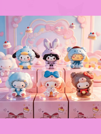 SANRIO 三丽鸥盲盒系列，6款绵羊装扮人偶，玩具，女孩礼物，新款可爱系列盲盒，汽车装饰，送给朋友、同学、生日或复活节派对的完美礼物，惊喜盲盒礼物，适合多种场合！