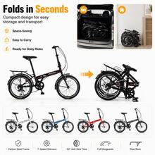 20-Inch Folding Bicycle, High-Strength Carbon Steel Shock-Absorbing Frame, Rack, Fender, 4 Bright Colors, Commuter Bike For Campus, Work, Gift - Red - View 3