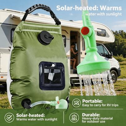1Pc 5 Gallon/20L Portable Camping Shower Bag, Outdoor Travel Shower With Detachable Hose & On/Off Switch Shower Head, Lightweight Handheld Shower For Beach, Hiking, Camping & All Outdoor Activities Fathers Day Gift Black Car Accessories Herramientas De Trabajo Rv Camper Must Haves Camping Gadgets Survival Gear Pop Up Tent