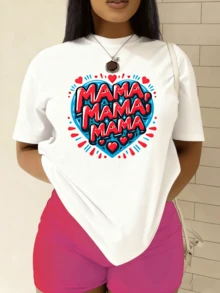 Bright Heart With Repeating Letters Celebrating A Mother's Infinite Love Surrounded By Small Red Hearts And Cheerful Energy. Modern Casual Women's T-Shirt For Everyday Wear - 白色 - 查看 6