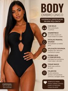 Sexy Women's One-Piece Swimsuit With An Asymmetrical Neckline, Cutouts, And High-Waisted Bottoms. - Negro - Ver 2