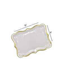20/10/5入 9"X13" 白色金邊長方形紙盤，優雅金邊設計，適用於甜點擺盤、餐桌派對、宴會，可用作杯子蛋糕托盤，適合生日派對、婚禮、新娘派對、野餐及日常居家使用 - 彩色 - 查看 7