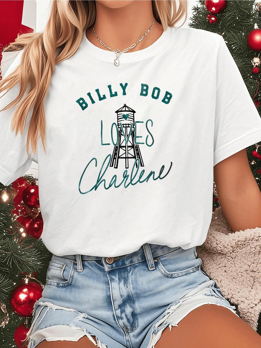 A Water Tower With A Heart Symbolizes Sincere Love, Alongside Words That Express Special Affection And A Deep Connection Between People. This Modern, Casual Women's T-Shirt Is Ideal For Any Season. - 白色 - 查看 1