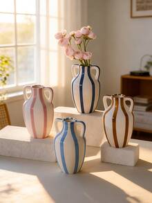 Cabin Kangaroo 1pc Colorful Striped Ceramic Vase With Handles, Hand-Painted Double-Ear Flower Vase, Modern Home Decor Vase Suitable For Living Room, Bedroom, Entrance, Office Desk, Centerpiece, Gift - Multicolor - View 11