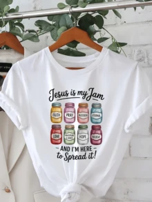 Colorful Jars With Words Of Faith, Love, Hope, And Gratitude Symbolizing Spiritual Strength And The Joy Of Sharing Positive Values; Casual Women's T-Shirt With An Inspirational Message - 白色 - 查看 6