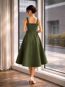 Sophisticated Midi Dress With Perfect Cut | A-Line Silhouette - Verde militar - Ver 2