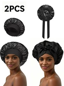 2Pcs Set Satin Bonnet For Women, Soft Hair Protection Sleep Cap For Night Hair Protection Cap - Multicolor - View 12