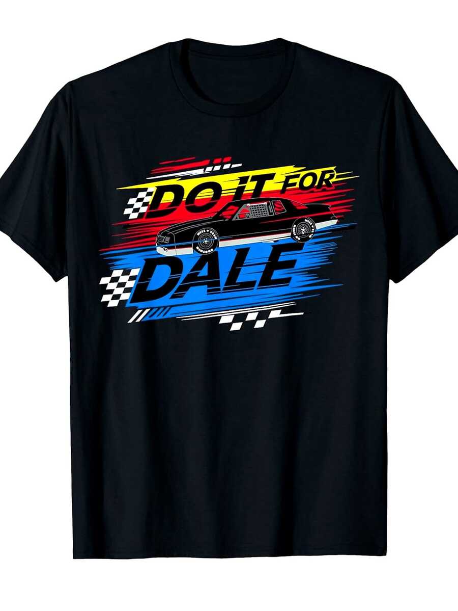 Men's Retro Unisex Loose-Fit T-Shirt, Comfortable And Versatile, Quick-Drying, Black "Do It Dale" T-Shirt For Both Sexes, With A Striking Racing Print, Casual Crew Neck, Lightweight T-Shirt, Urban Style For Summer, Ideal For Travel, Home And Parties, A Perfect Gift For Women And Men. - 黑色 - 查看 1