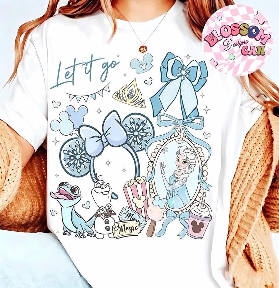 Disney Frozen Elsa "Let It Go" Tops De Mujer, Magical Ice Queen Short Sleeve T-Shirt, Summer Tops For Women, Casual Loose Fit Vacation Outfits Women, Coquette Blue Park Essentials Tee, Comfortable Crewneck For Summer & Travel - trắng - Xem 1