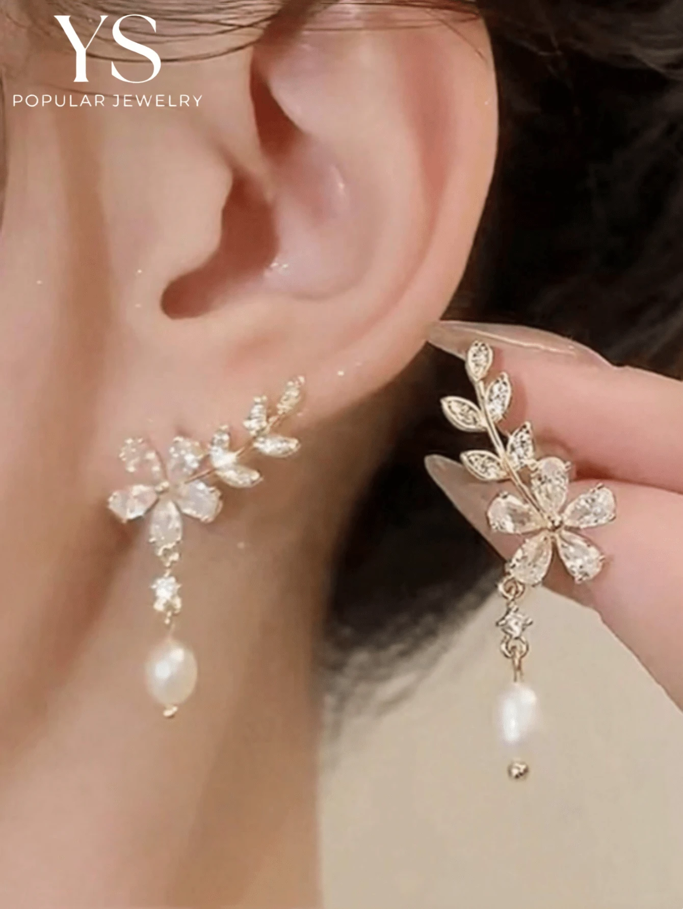 1 Đôi bông tai thời trang cao cấp dành cho nữ, thiết kế cá nhân hóa hình lá, cánh hoa, ngọc trai giả đính đá, phụ kiện trang sức thanh lịch.