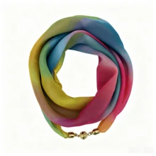 1pc Rainbow Gradient Striped Plaid Magnetic Clasp Scarf, Colorful Contrast Patchwork Design Printed Scarf, Easy Wear Infinity Scarf With Magnetic Closure, Lightweight Soft Silky Breathable Neckerchief, Gift For Women - Multicolor - View 7