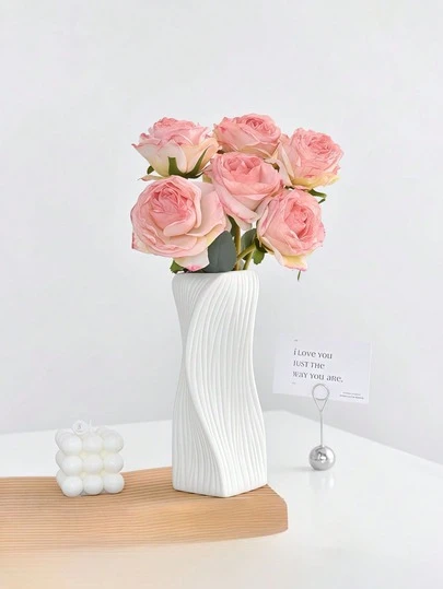 1个扭曲花瓶，仿陶瓷塑料花瓶，室内装饰花器，花架，创意花瓶，家居装饰，干花容器，创意展示架，适用于水培、干花、场景布置、婚礼装饰、家居摆设、宴会厅、办公室、卧室中心装饰、人造花架、婚宴餐桌