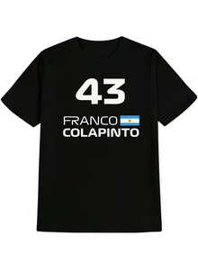 Camiseta de Fútbol para Hombre 43 Franco Colapinto Argentina - Camiseta Casual de Verano Negra con Letras Blancas y Diseño de Bandera, Cuello Redondo Transpirable de Manga Corta para Uso Casual - Negro - Ver 6