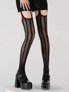Medias de liga de red talla grande, calcetines sexys calados por encima de la rodilla, Día de San Valentín Carnaval - Negro - Ver 5